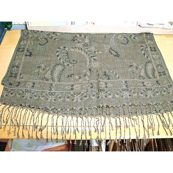 Large Jerusalem 100% Cashmere Scarf Shawl 68x27" Black Gold Fringe Ends Elegant - Picture 4 of 12